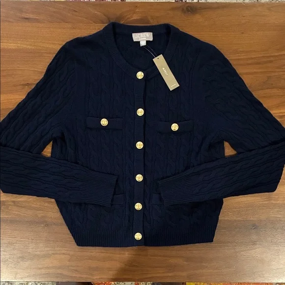 NWT- J. Crew Women's Navy Cable Knit Cardigan (SOLD OUT STYLE) - Picture 9 of 9